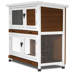 AMZOSS 2-story rabbit hutch shows sturdy wooden construction for durable housing.