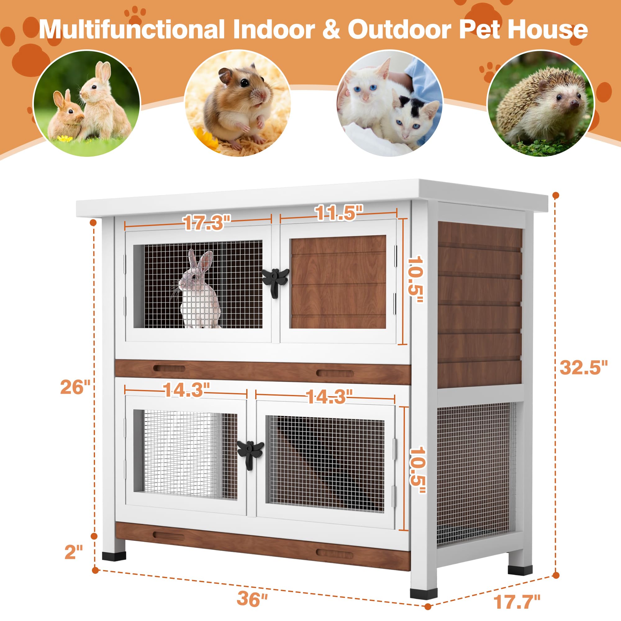 AMZOSS rabbit hutch with removable trays for easy cleaning and hygiene.