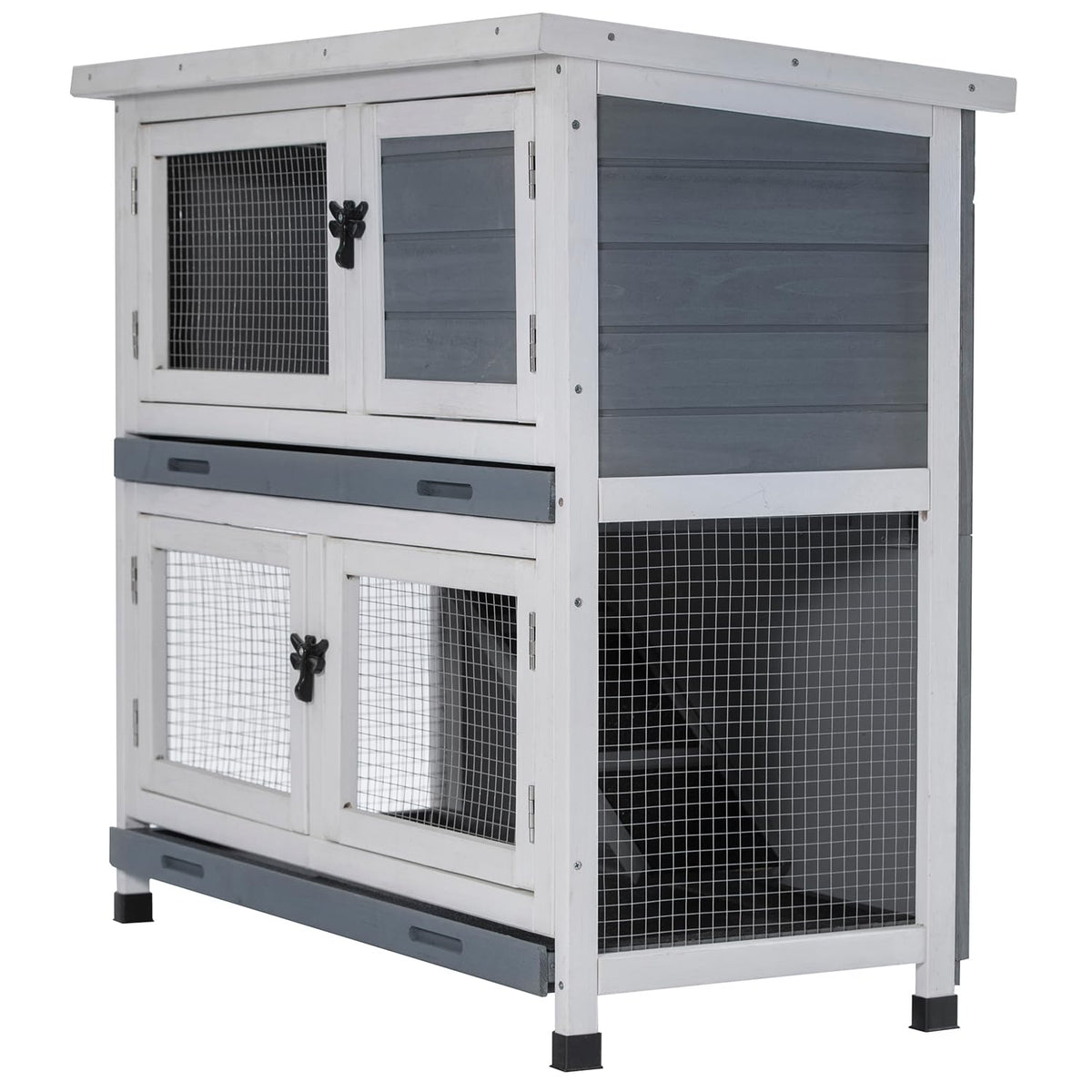AMZOSS two-story wooden rabbit hutch with spacious interior for multiple pets.