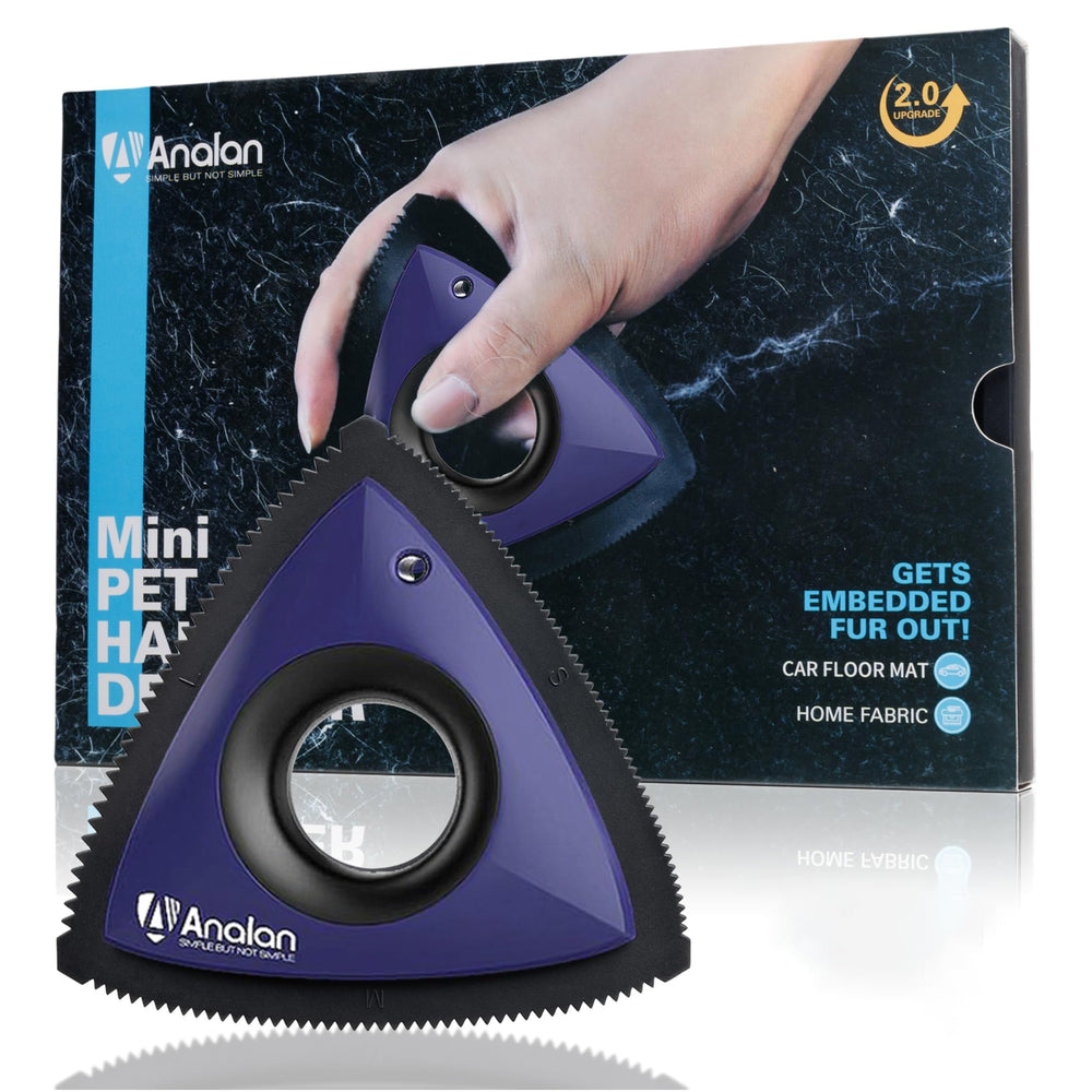 Analan Mini Pet Hair Remover triangle design for car interiors; easily lifts hair from upholstery.
