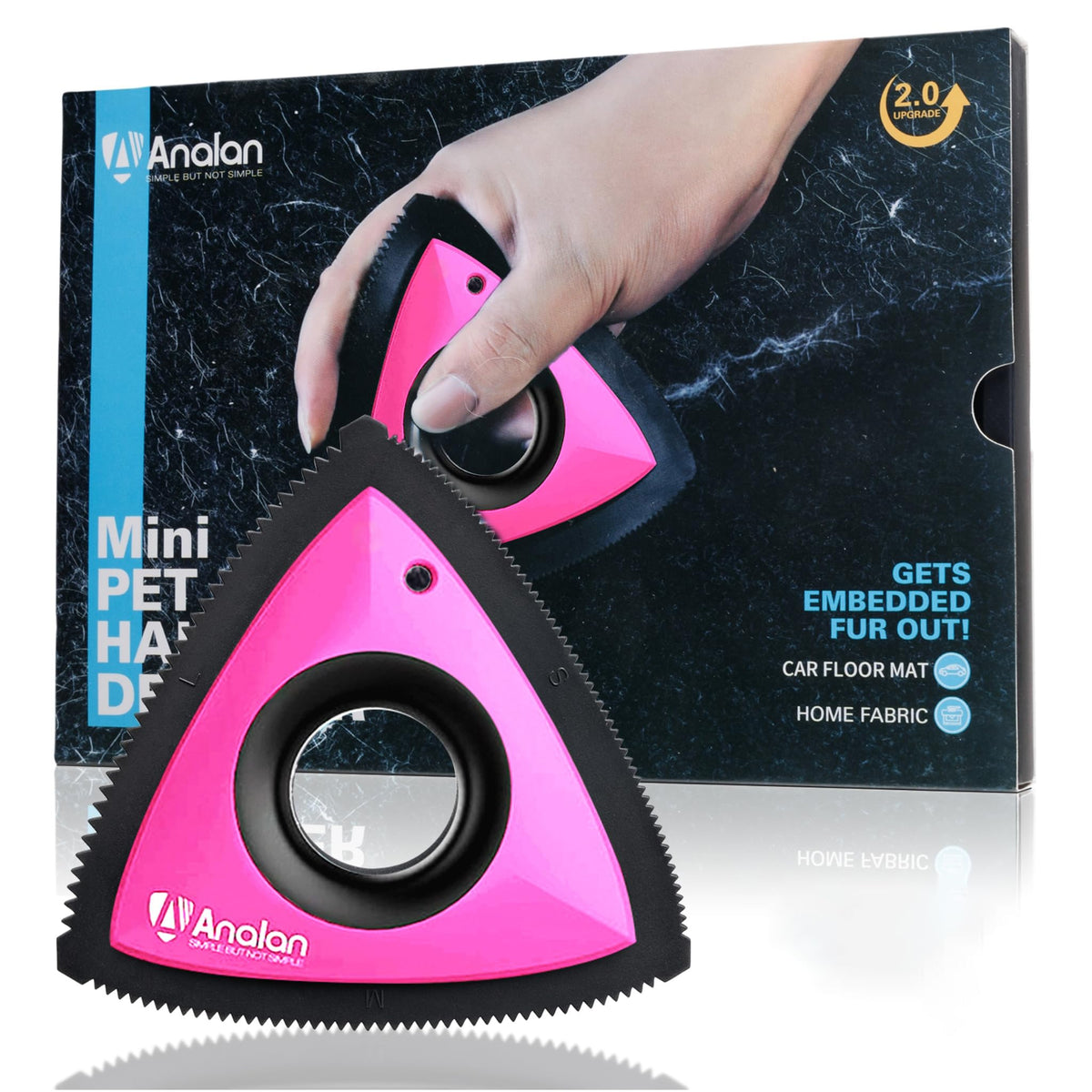 Analan Mini Pet Hair Remover triangle in rose pink cleans car interiors quickly