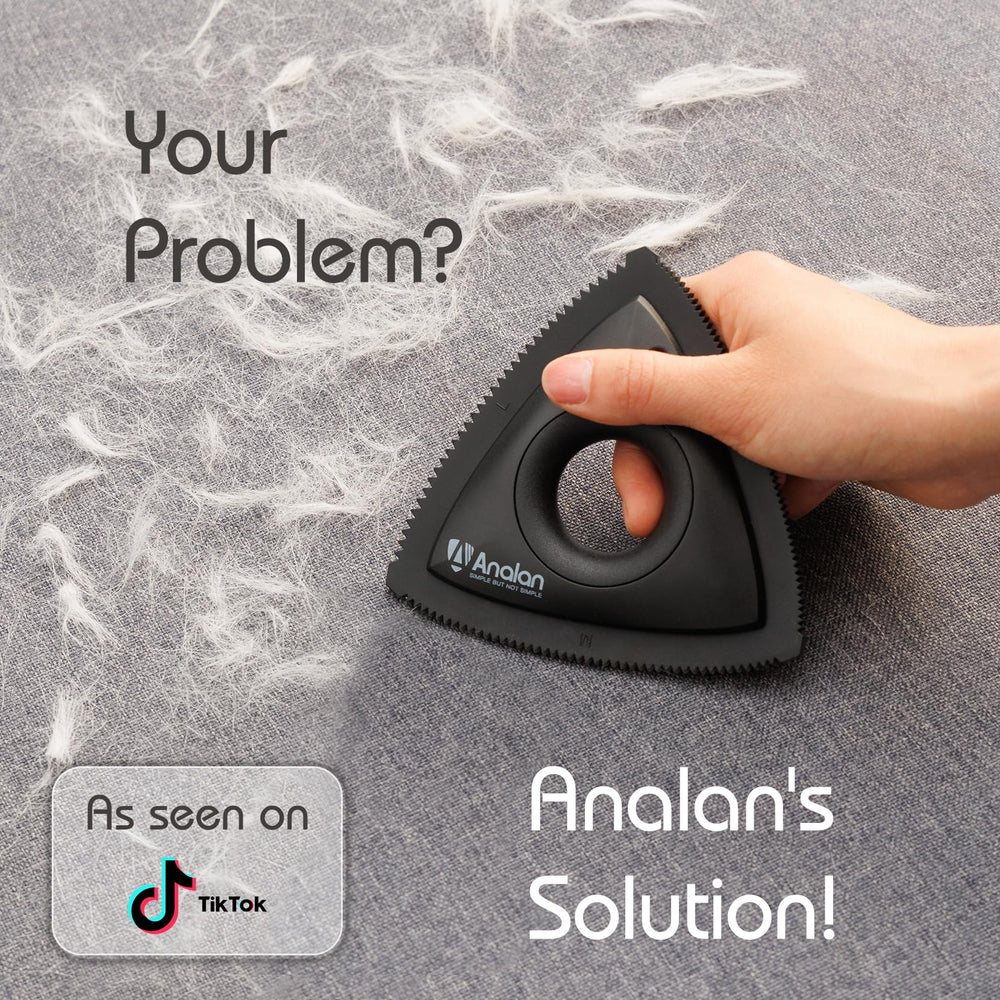 Analan Triangle Pet Hair Remover on couch gathers pet hair from fabric