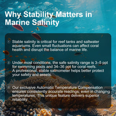 Anbachi Digital Salinity Meter 3in1-testing captures integrated SG, salinity, and temperature readings.