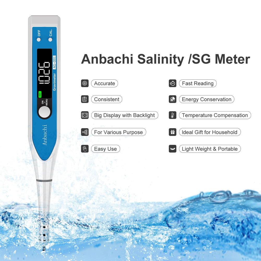 Anbachi Digital Salinity Meter pocket-pen-design offers durability for field testing.