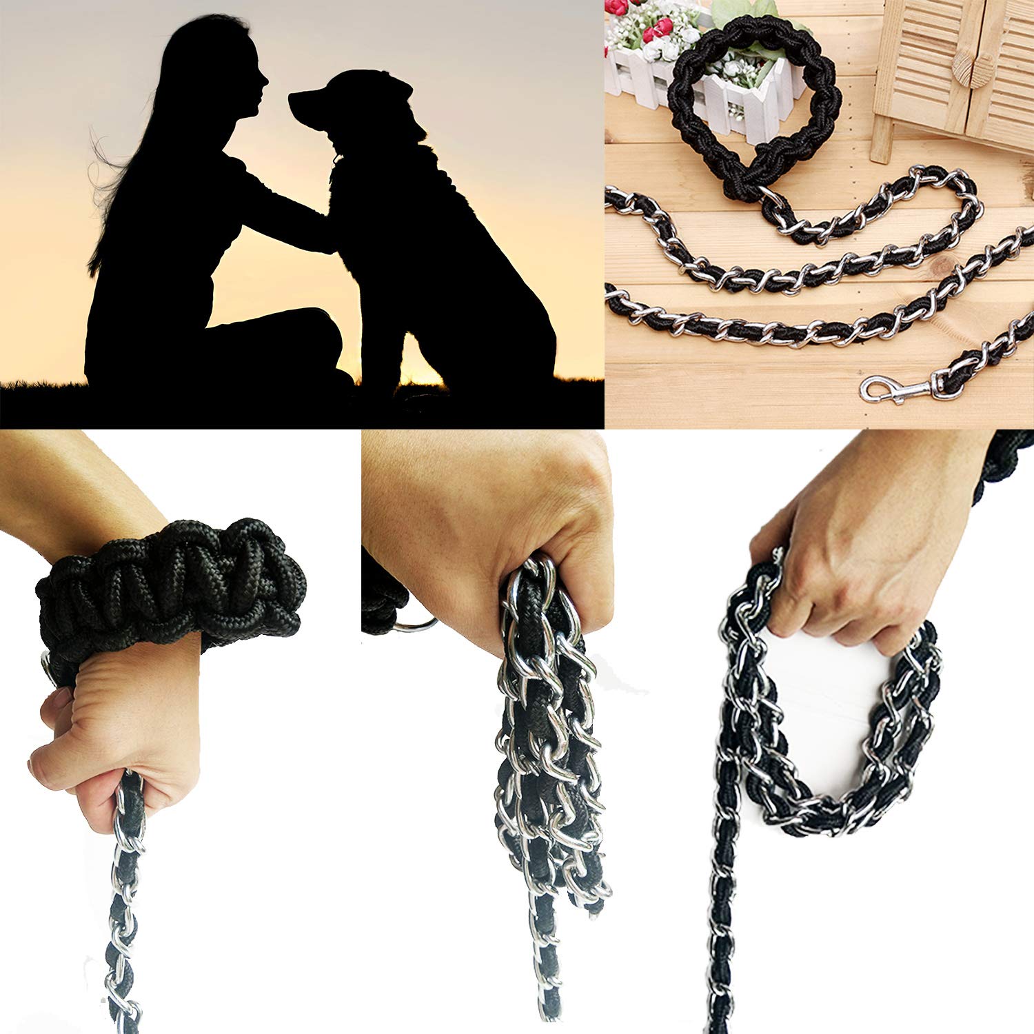 AncBace cool modern dog leash with chrome chain boosts visibility and style.