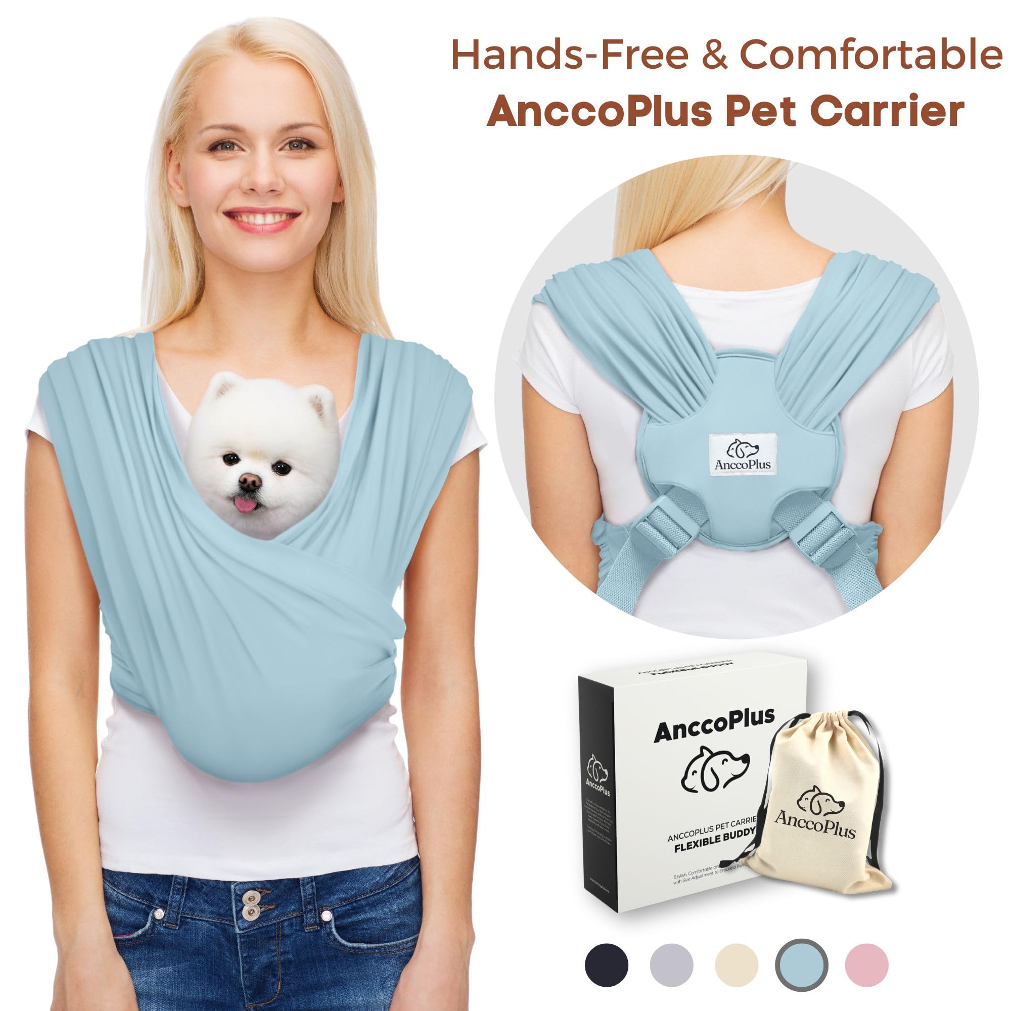 AnccoPlus adjustable-size dog sling ensures a snug fit for various body types.