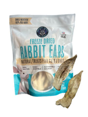 Ancestral Hunter freeze dried rabbit ears packshot showing clean fur-free treats for dogs and cats.