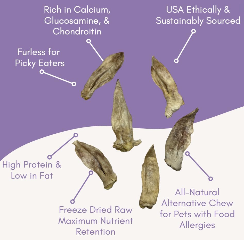 Ancestral Hunter us-sourced rabbit ears packaging highlights sustainable sourcing for mindful owners.