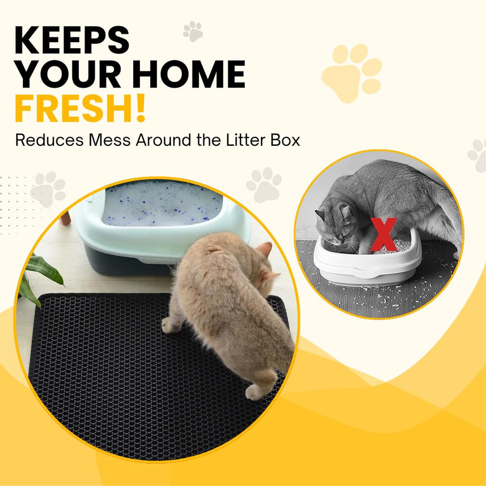 Andalus Brands 30x24 black litter mat shown under a litter box.