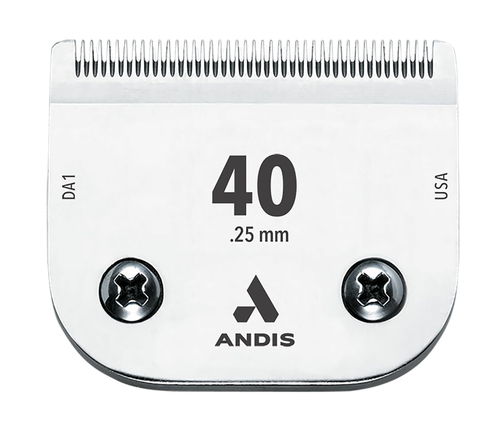 Andis CeramicEdge blade close-up showing 0.25mm cut length for precise trimming.