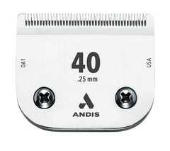 Andis CeramicEdge blade close-up showing 0.25mm cut length for precise trimming.