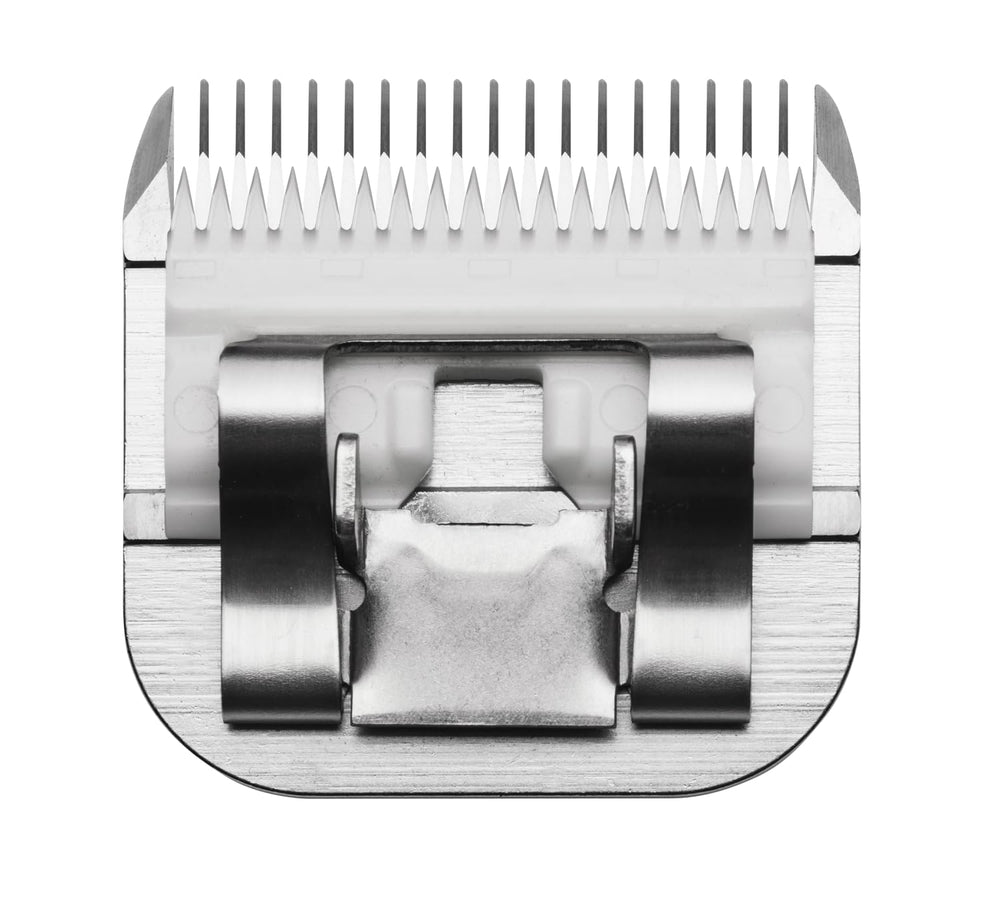 Andis ceramicEDGE blade mounted in a clipper, compatible with multiple systems for quick blade changes