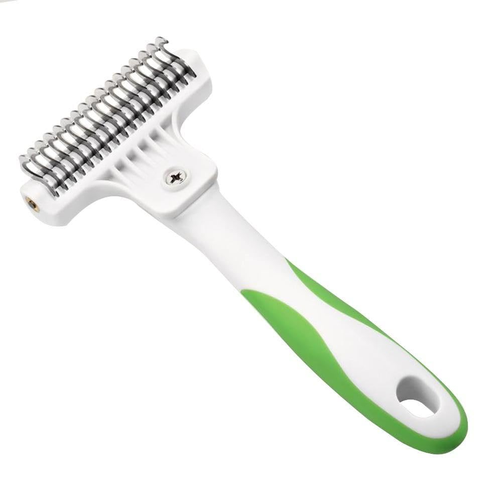 Andis deshedding tool close-up shows rounded teeth gentle on skin.