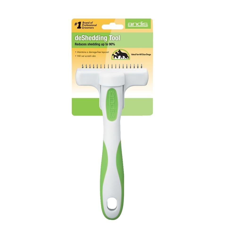 Andis deshedding tool used on dog and cat fur for efficient undercoat removal.
