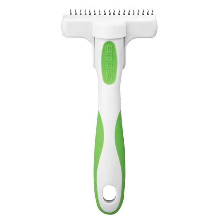 Andis deshedding tool with ergonomic handle for comfortable grooming.