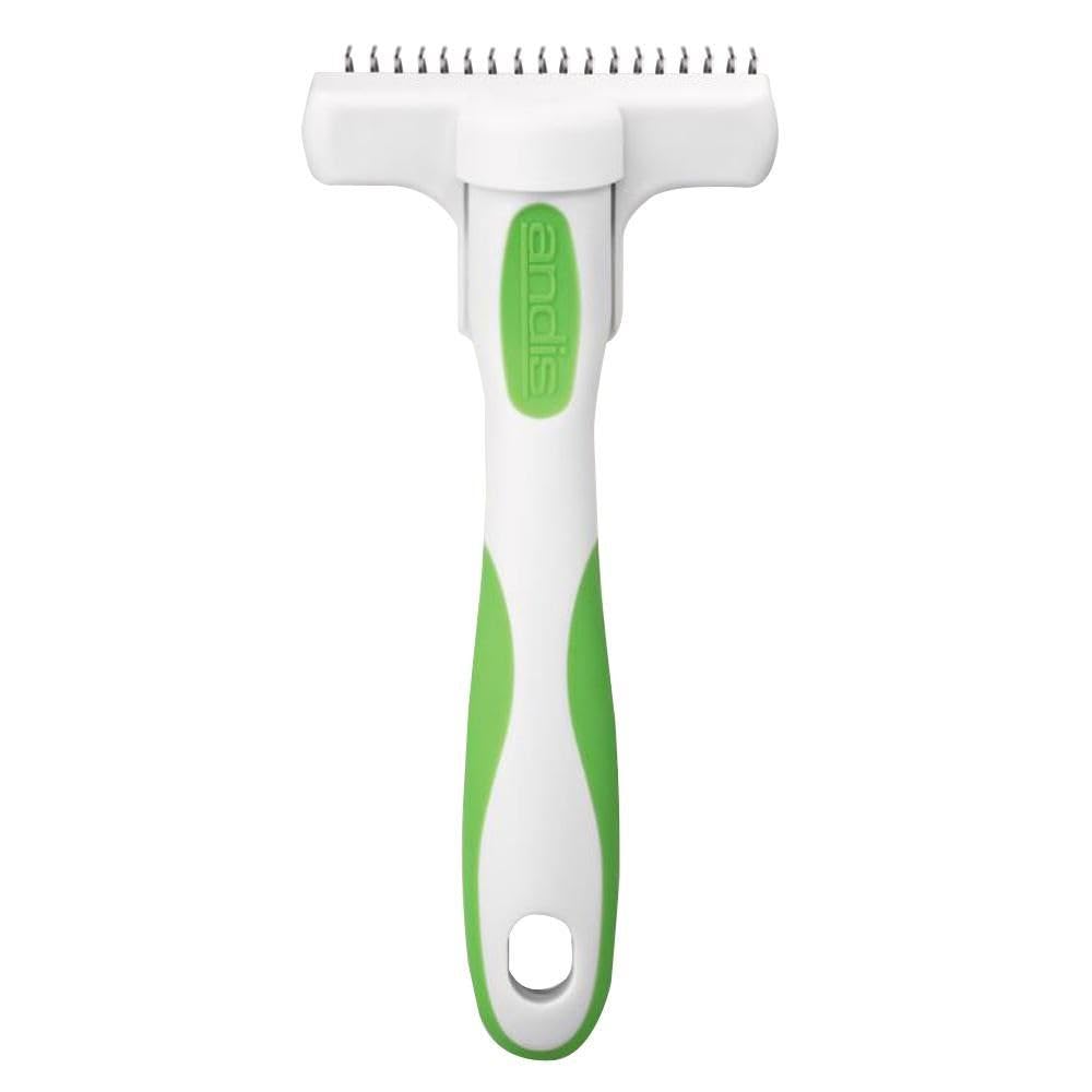 Andis deshedding tool with ergonomic handle for comfortable grooming.