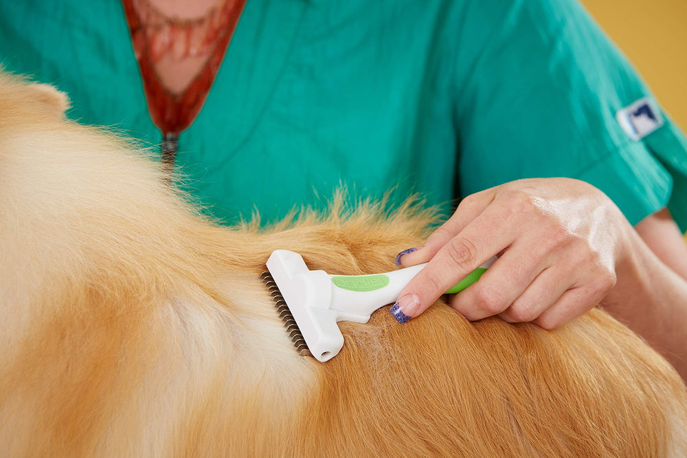 Andis deshedding tool removes loose undercoat to help reduce shedding.