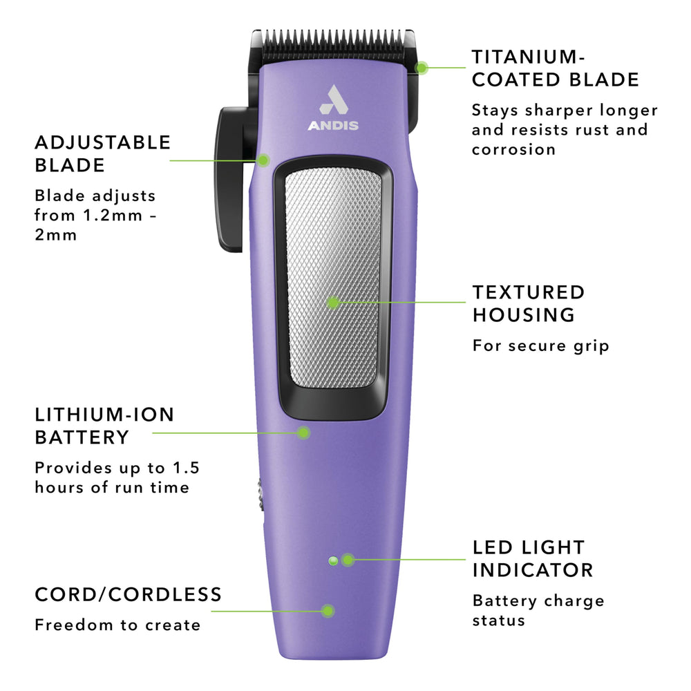 Andis Easy Clip Cordless II in action for cordless grooming anywhere