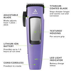 Andis Easy Clip Cordless II in action for cordless grooming anywhere