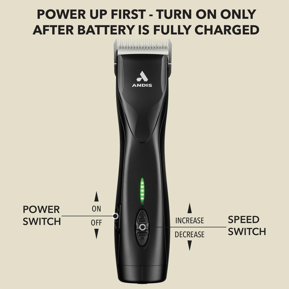 Andis charging dock keeps the clipper ready between grooming sessions.