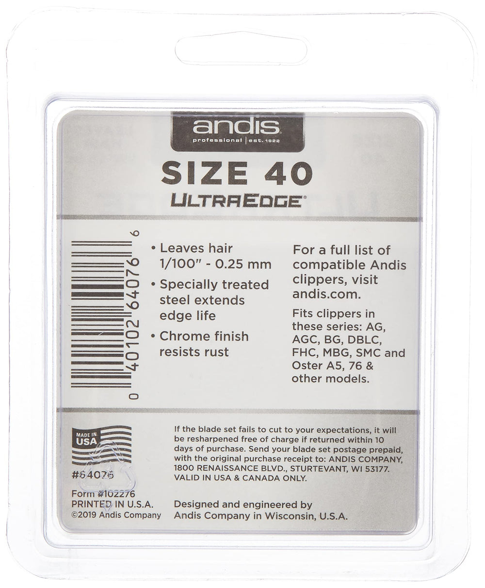 Andis UltraEdge precision-ground teeth for even cuts and fewer snags.