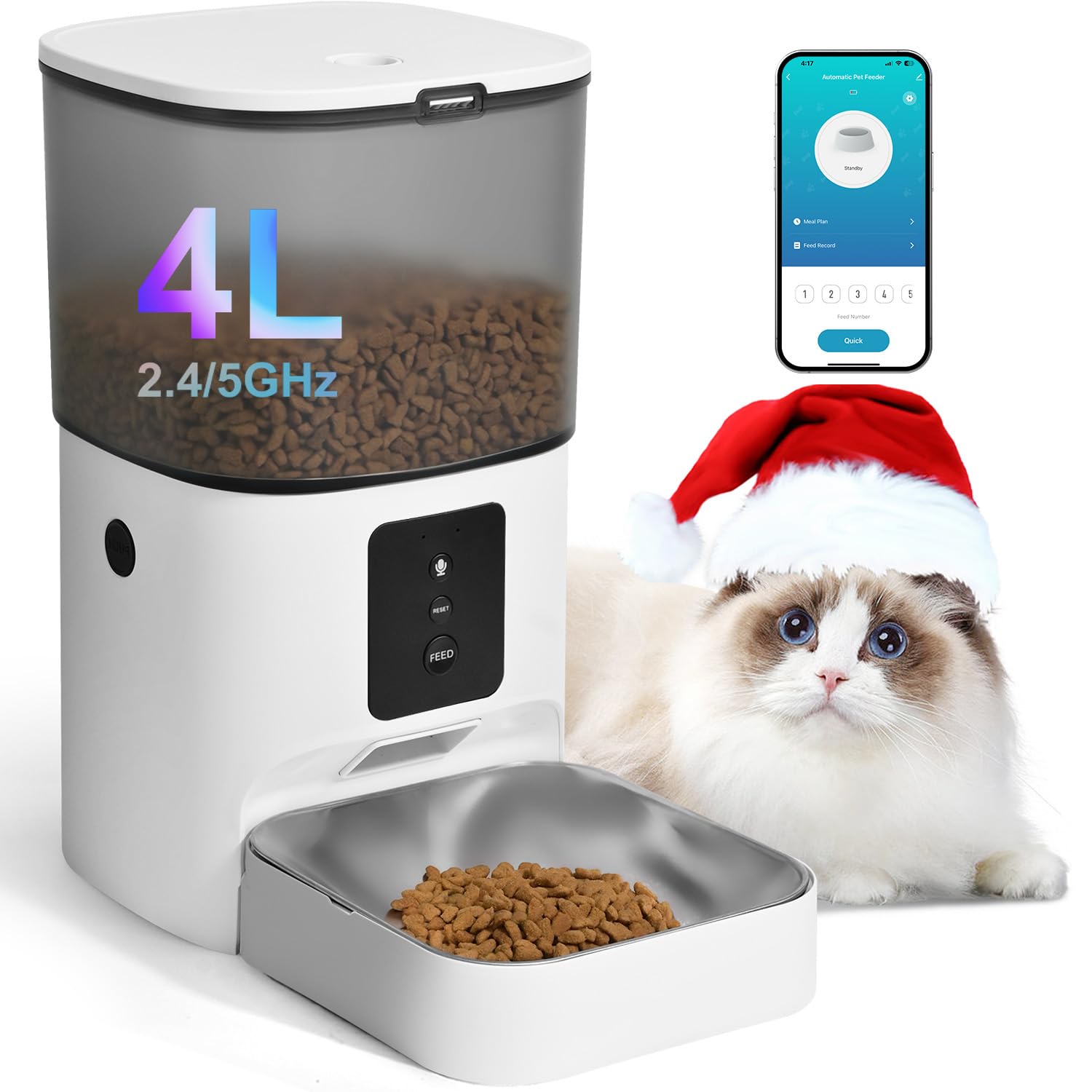 ANDOLL HOME automatic cat feeder 4L front view for smooth, hands-free feeding.