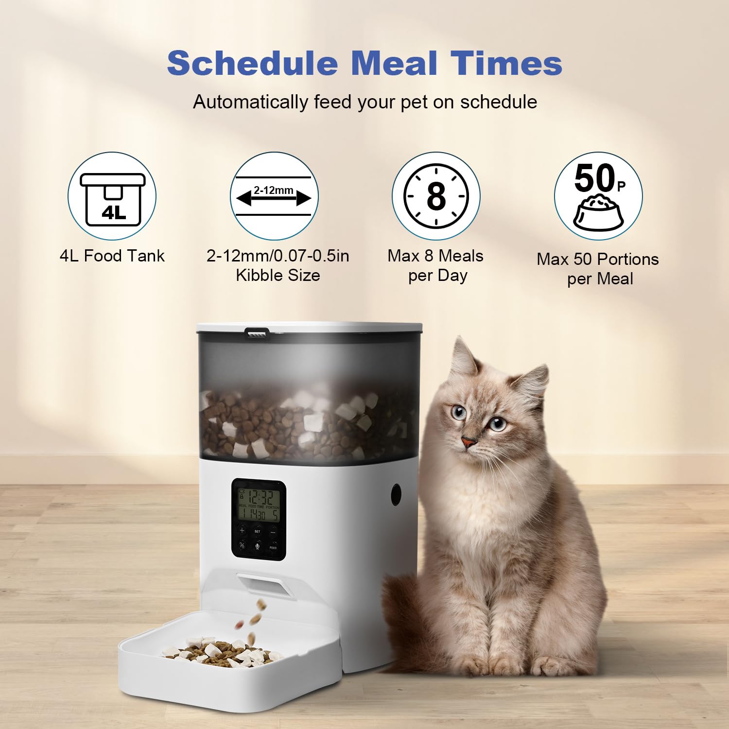 Andoll Home cat feeder uses a 10s voice recorder to call eating.