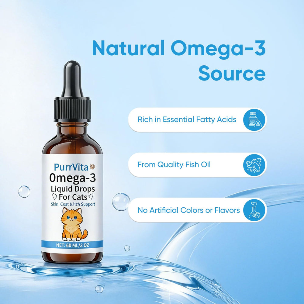 Pouring PurrVita Omega-3 into cat food enhances daily meals.