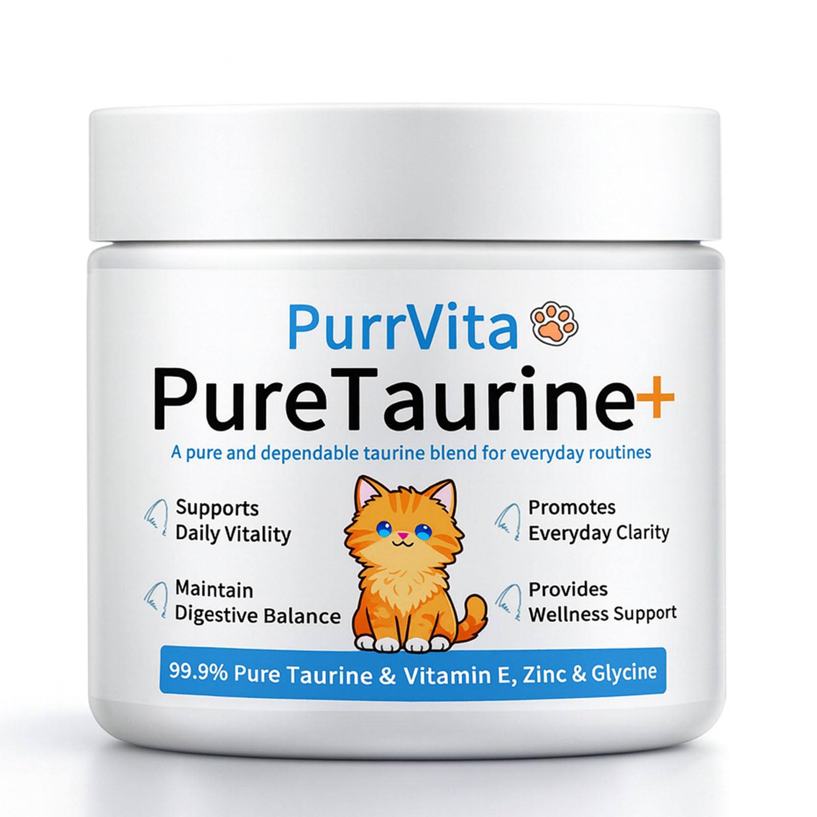 ANEFOSE PurrVita Taurine powder in a tin, easy to mix into cat meals.