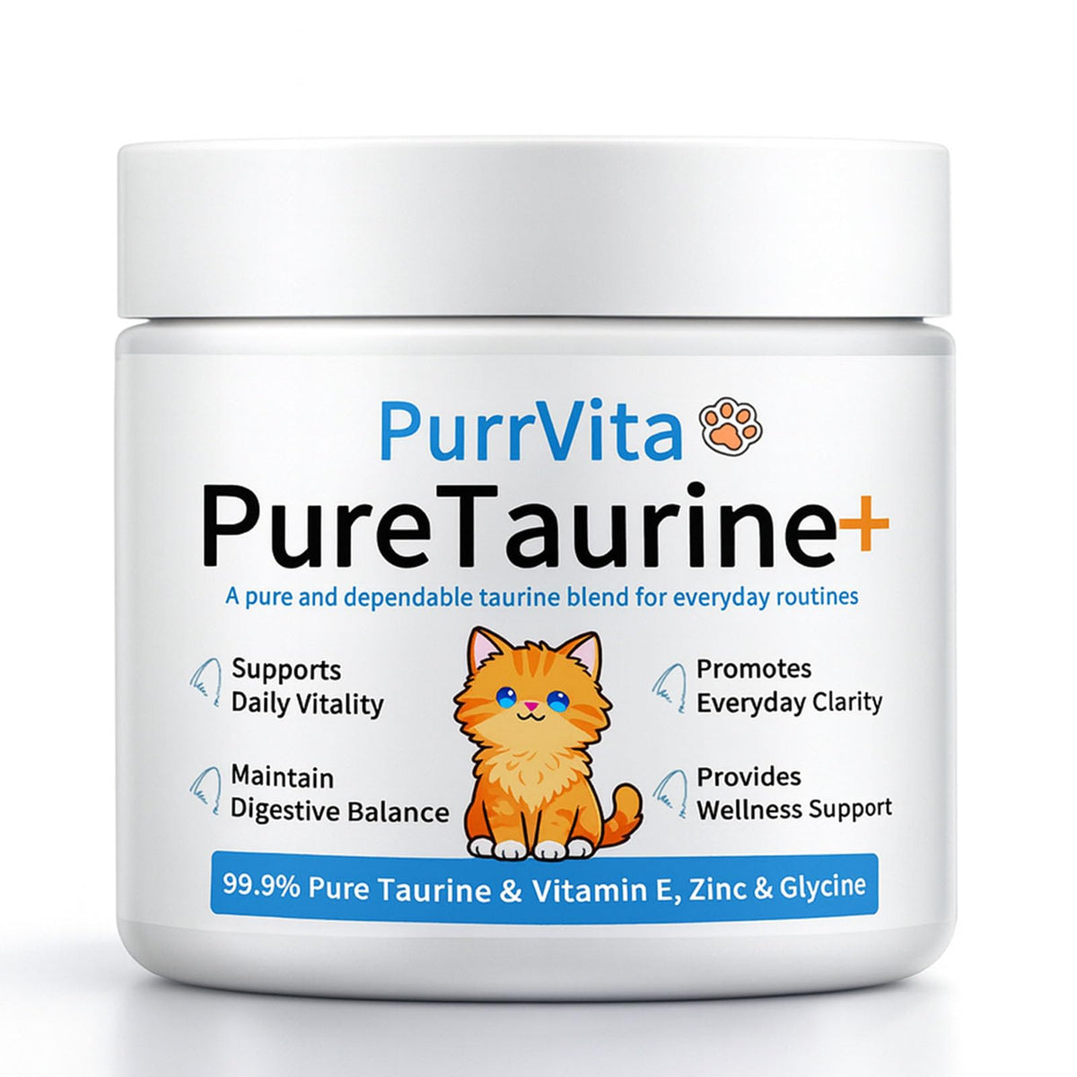 ANEFOSE PurrVita Taurine powder in a tin, easy to mix into cat meals.