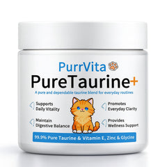 ANEFOSE PurrVita Taurine powder in a tin, easy to mix into cat meals.