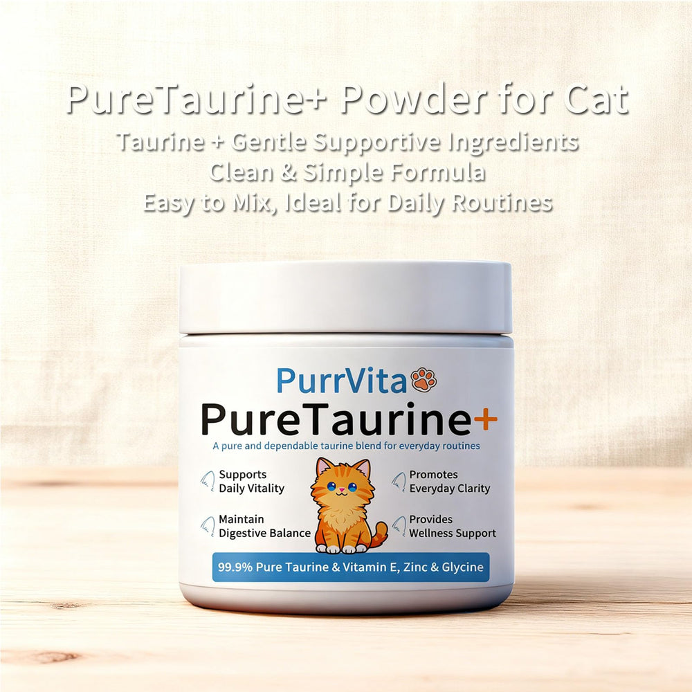 ANEFOSE PurrVita taurine powder, unflavored, blends well with daily cat food.