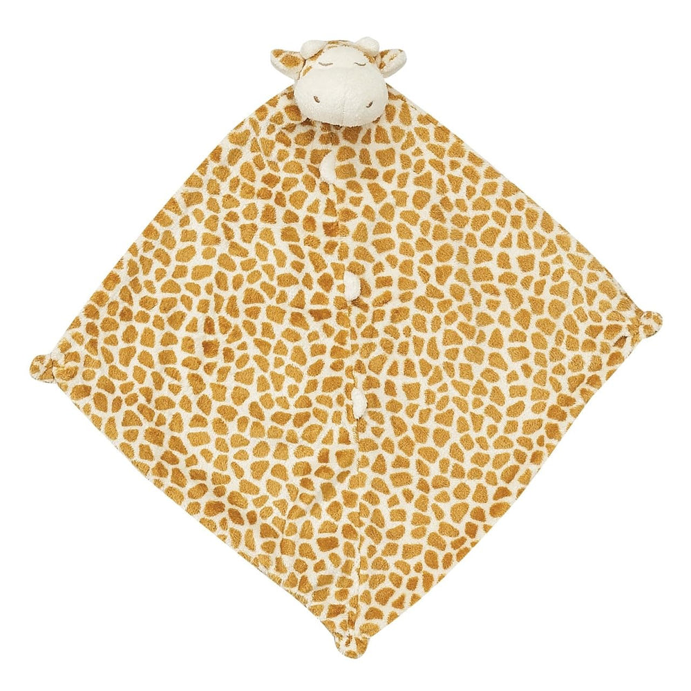 Angel Dear brown giraffe blankie front view highlights soft, cashmere-like fabric for gentle snuggles.