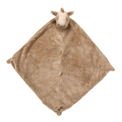 Angel Dear brown pony blankie in use, highlighting portable 13x13 inch size for on-the-go comfort.