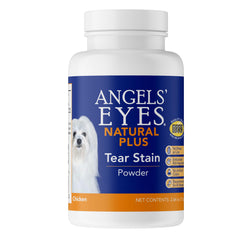 ANGELS' EYES Natural Plus tear stain powder bottle and scoop for dogs to support bright fur