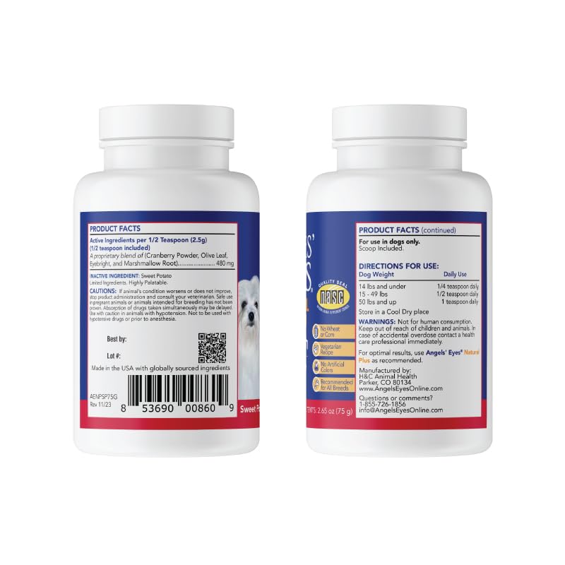 US-made ANGELS' EYES Natural Plus powder jar, a trusted tear-stain support option.