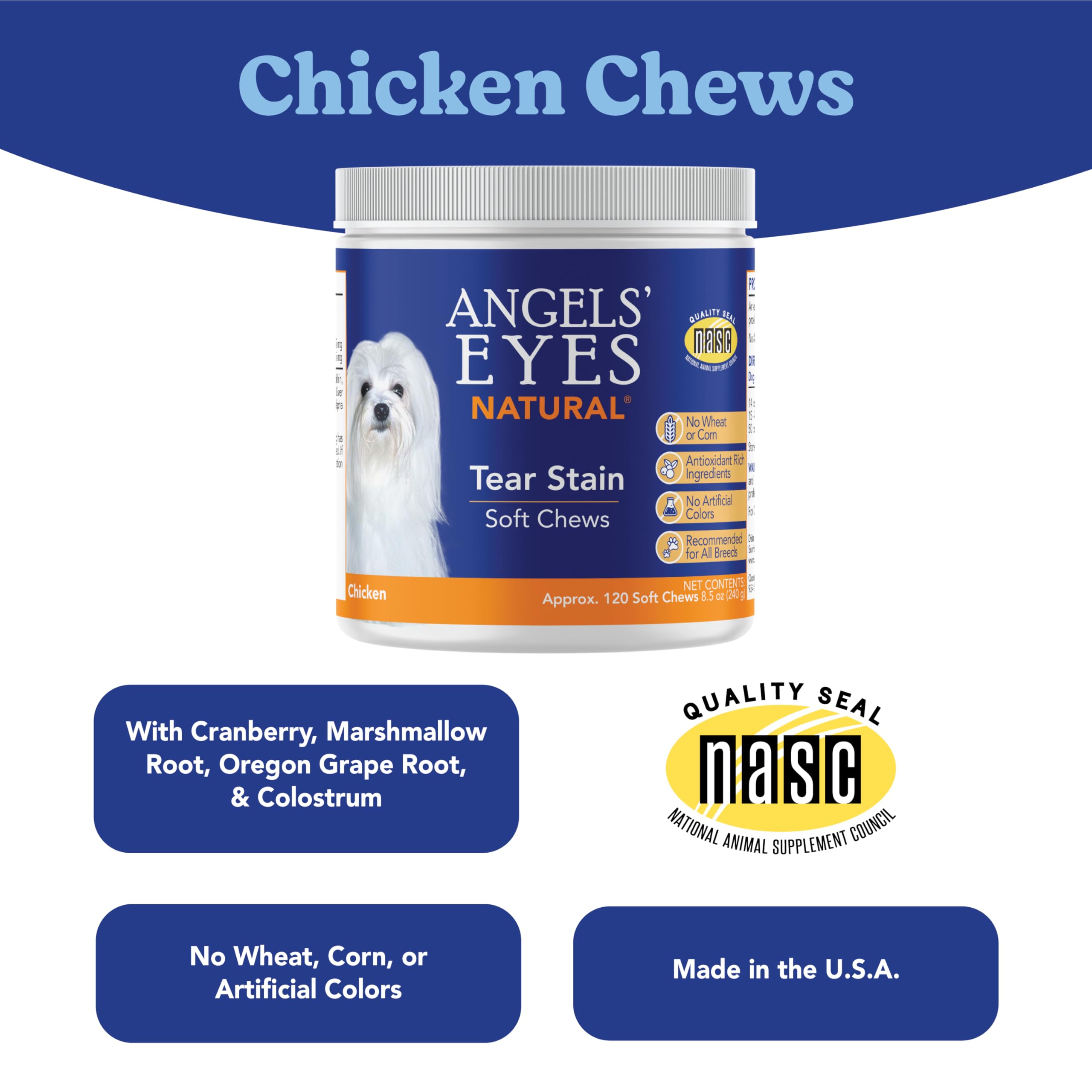 ANGELS' EYES tear-stain chews action shot hints at potential tear-stain management benefits