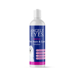 ANGELS' EYES tear stain solution around the eye area for gentle, effective cleaning.
