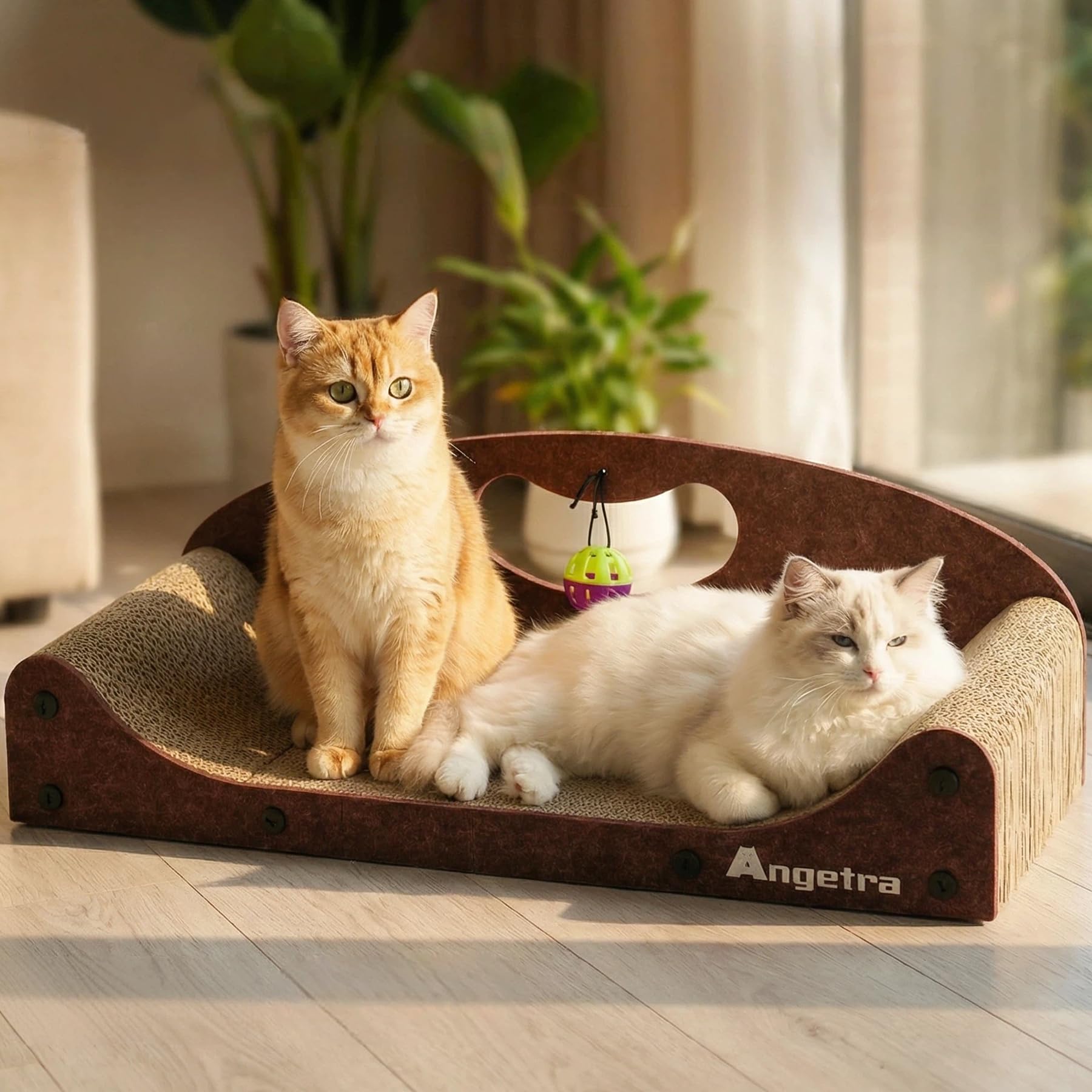 Angetra 26-inch cat-scratcher-bed in a living room offers a spacious lounge.