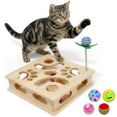 Angetra Pine Wooden Cat Puzzle Box front view showing durable play for indoor cats