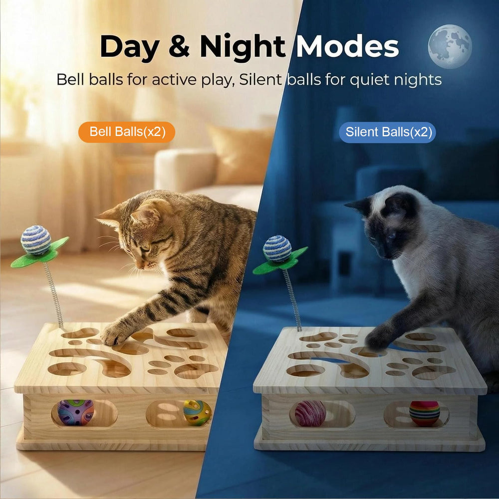 Angetra Pine Wooden Cat Puzzle Box hole design for batting and digging
