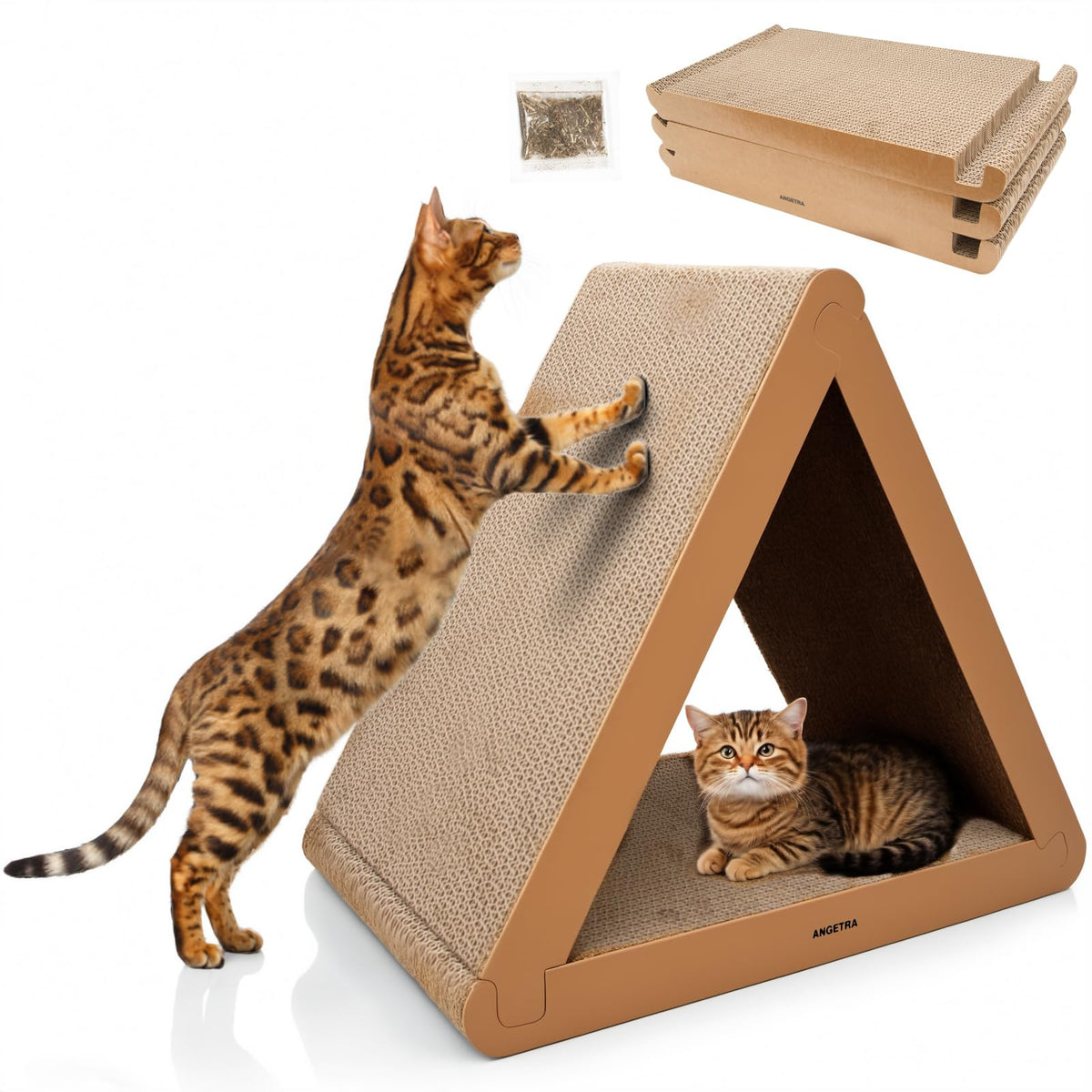 Angetra triangle cat house with buildable design for cozy indoor play