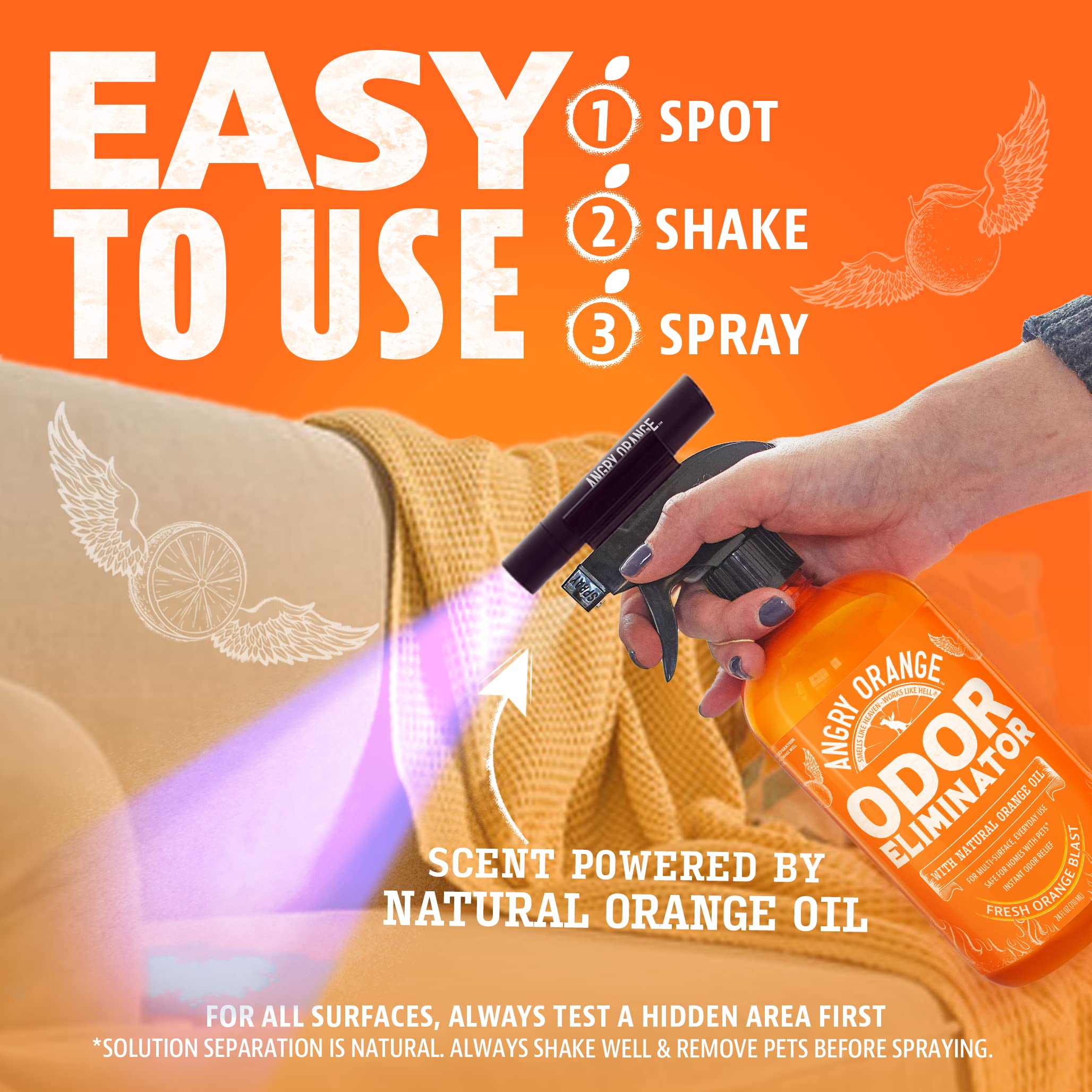 Angry Orange carpet deodorizing for stubborn household odors.