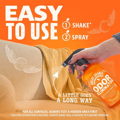 Angry Orange furniture odor eliminator refreshes surfaces and cushions with citrus scent.