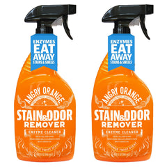 ANGRY ORANGE pet stain remover bottle demonstrates enzymatic cleaning for odors