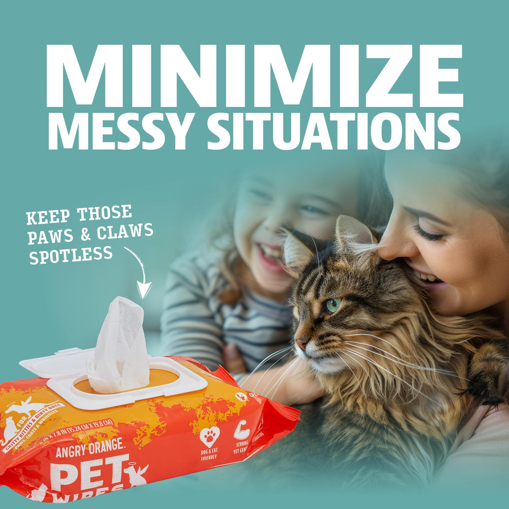 ANGRY ORANGE unscented pet wipes come in a 320-count value pack.