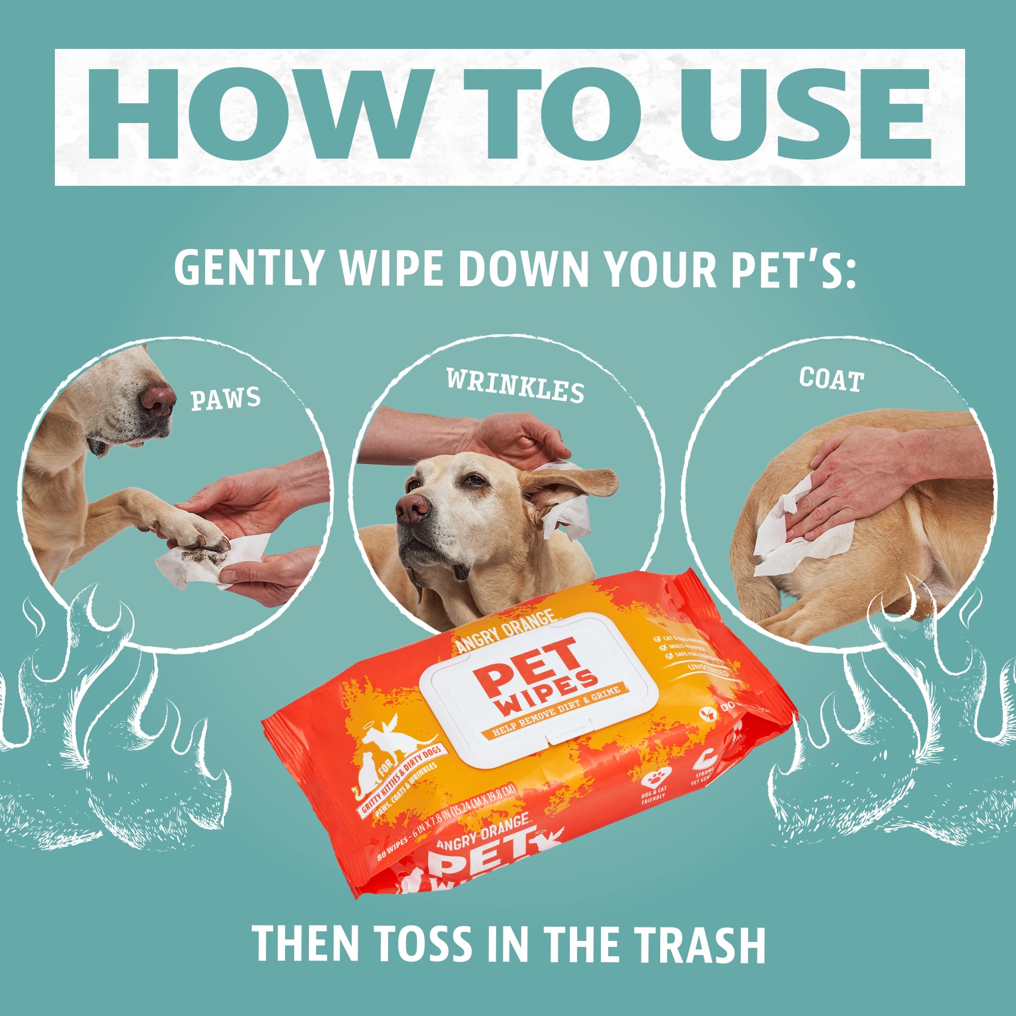 ANGRY ORANGE unscented pet wipes safe for dogs and cats.