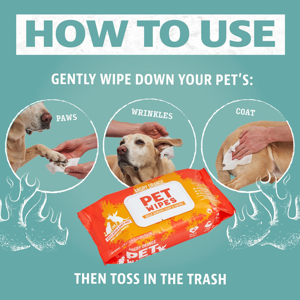 ANGRY ORANGE unscented pet wipes safe for dogs and cats.