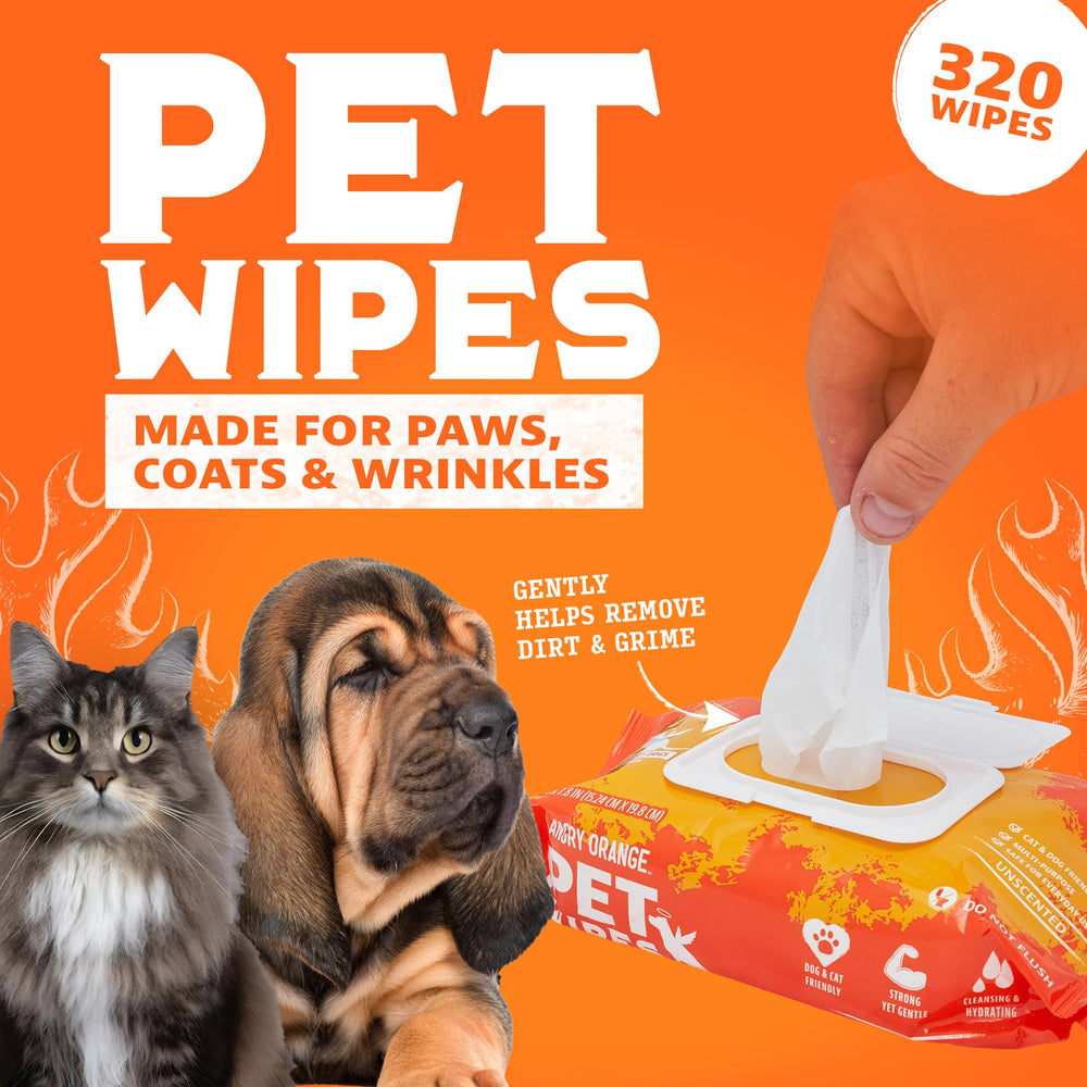 ANGRY ORANGE unscented pet wipes for fur clean and refresh coats between baths.