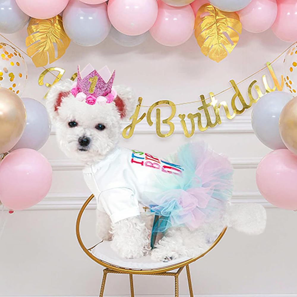 ANIAC pink bling crown hat adds sparkle for pet birthday photos